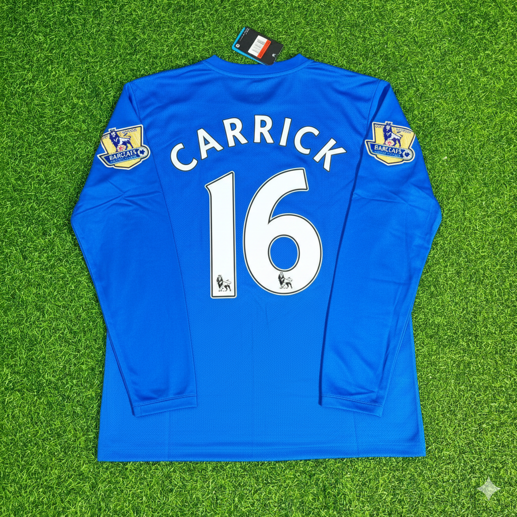 Michael Carrick Manchester United 2008 Blue EPL Patch Retro Long Sleeve Football Jersey Kit