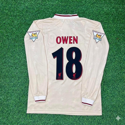 Michael Owen Liverpool 1996 1997 Retro Away White Long Sleeve Football Jersey