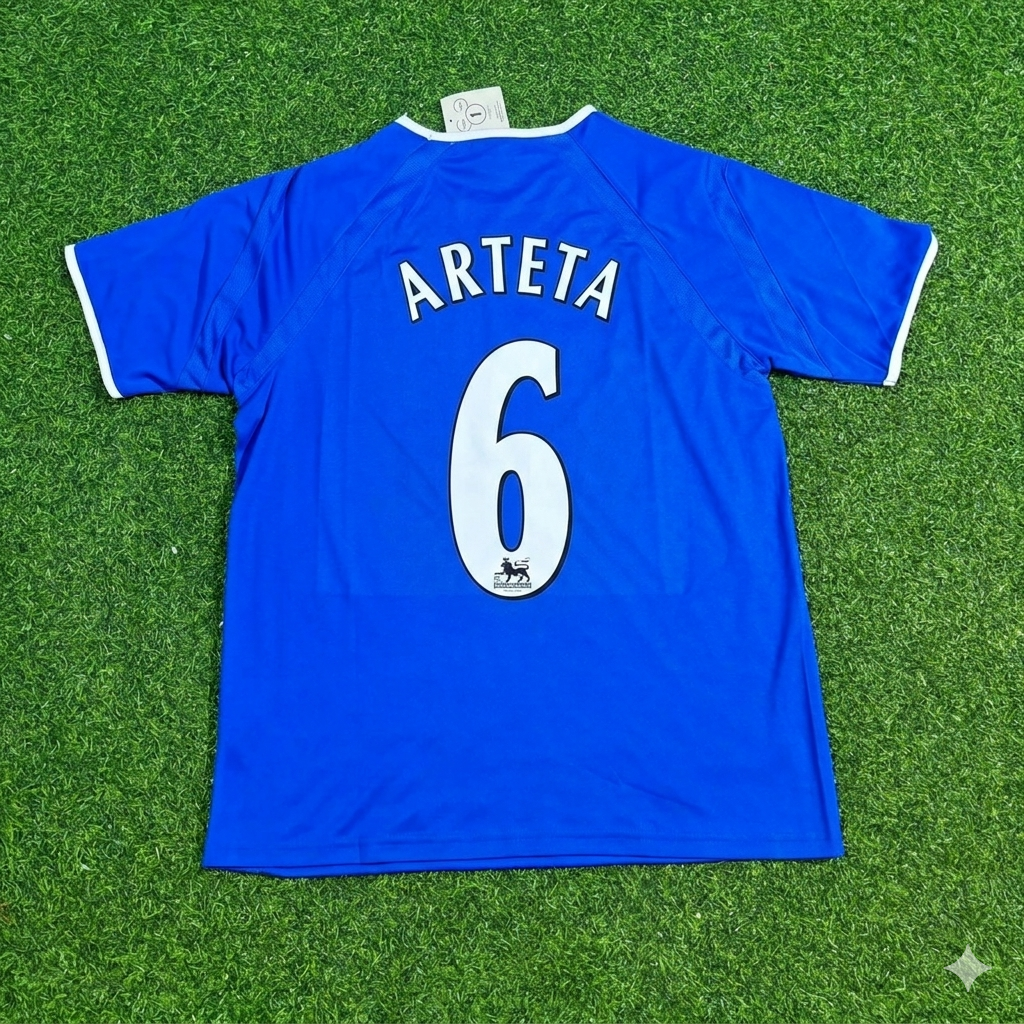 Mikel Arteta #6 Everton Fc Blue Retro Football Jersey Kit
