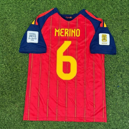 Mikel Merino #6 Spain Two Star 2026 World Cup Champions Home Football Jersey