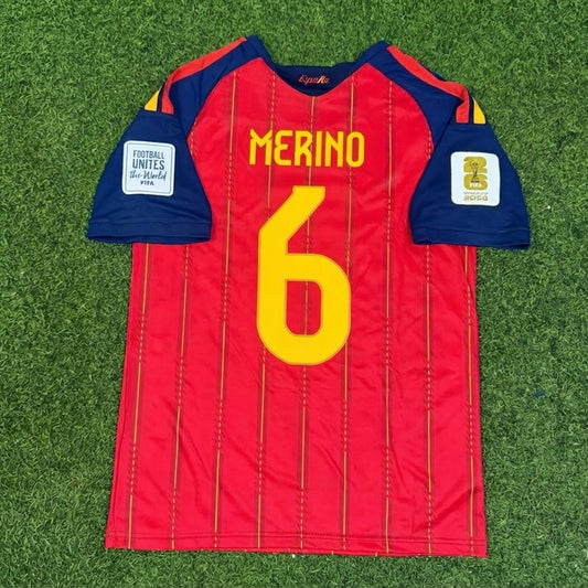 Mikel Merino #6 Spain Two Star 2026 World Cup Champions Home Football Jersey