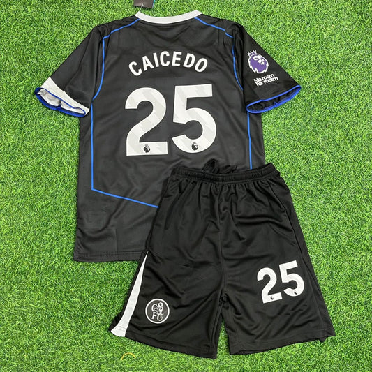 Moisés Caicedo Chelsea 2025 Black Kids Football Jersey Kit