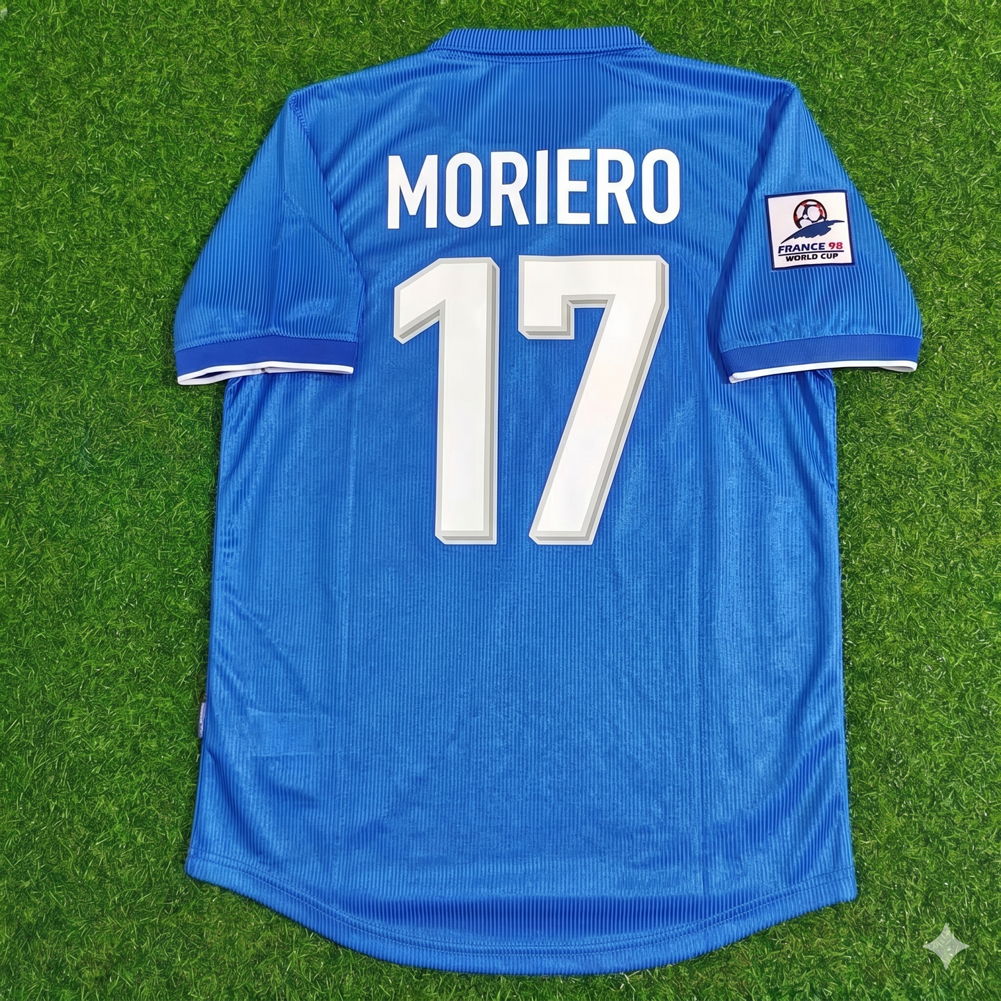 Italy World Cup 1998 Francesco Moriero Home Blue Retro Football Jersey