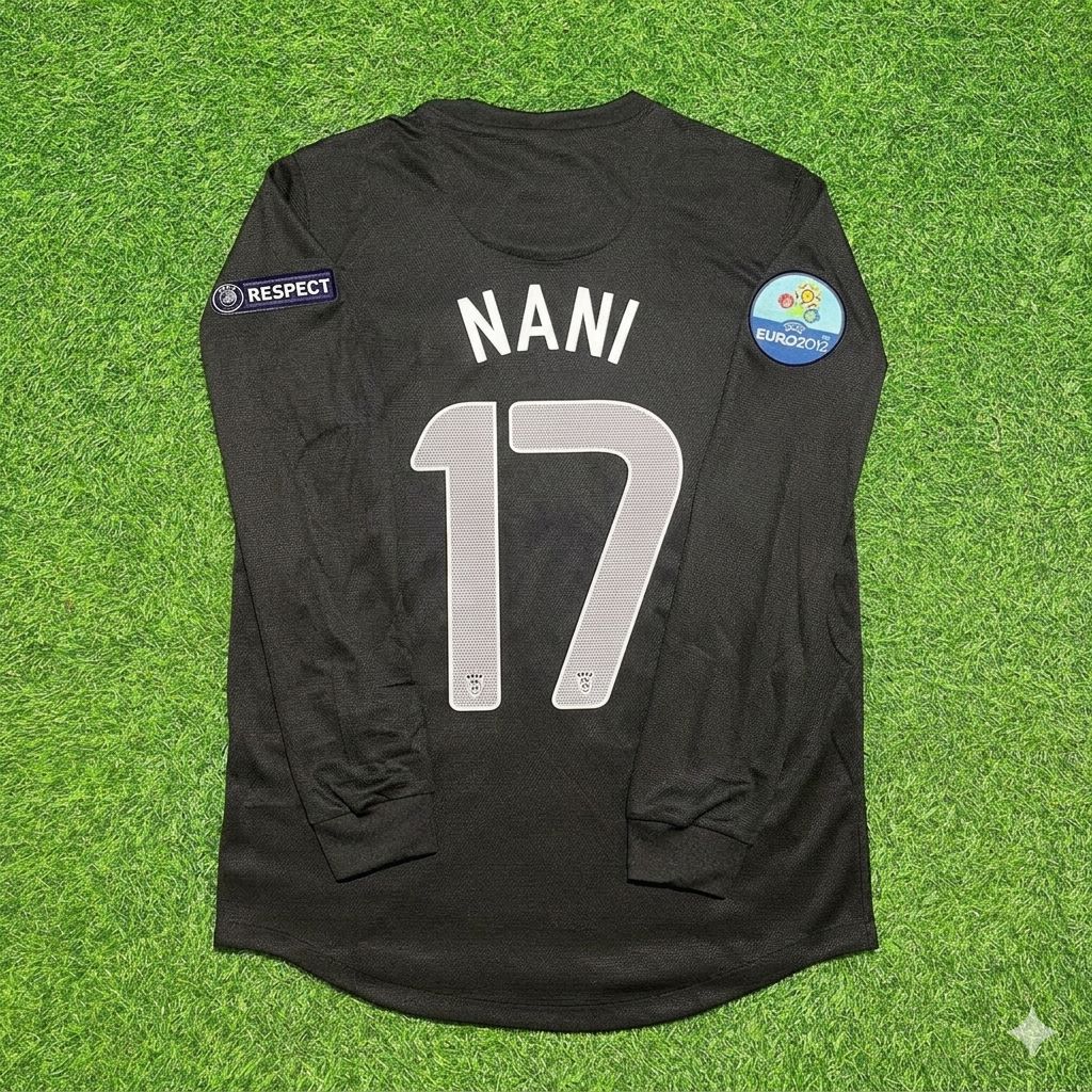 Portugal EURO 2012 Luis Nani #17 Away Black Long Sleeve Retro Football Jersey