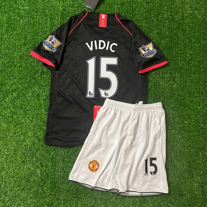 Nemanja Vidić #15 Manchester United 2007/20008 Black Kids Football Jersey Kit for Children