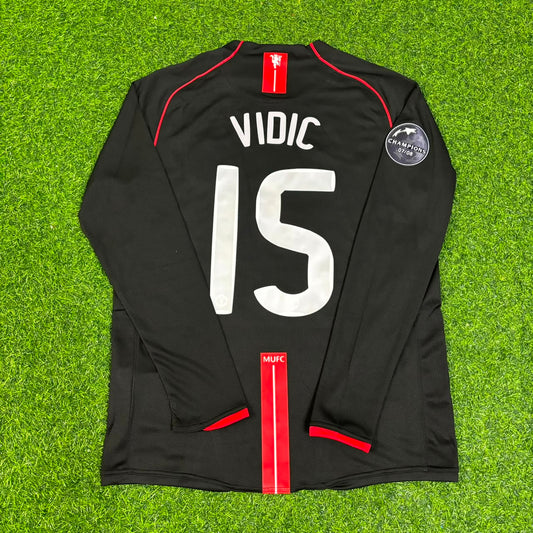 Nemanja Vidic Manchester United 2007/2008 Champions League Patch Black Retro Football Jersey Collection