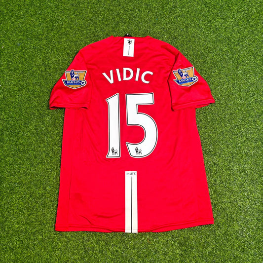 Nemanja Vidic Manchester United 2007 2008 EPL Retro Red Football Jersey
