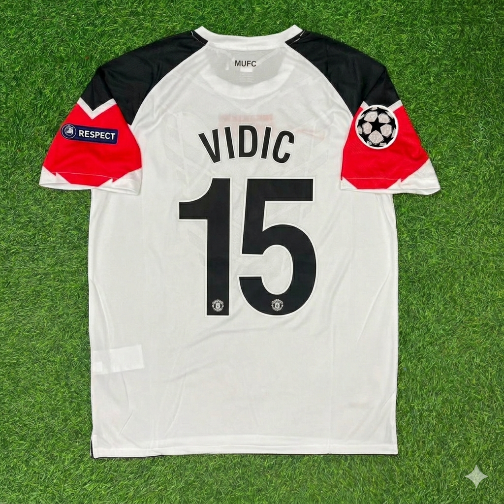 Nemanja Vidić #15 Manchester United 2011 Champions League Final White Football Jersey Kit