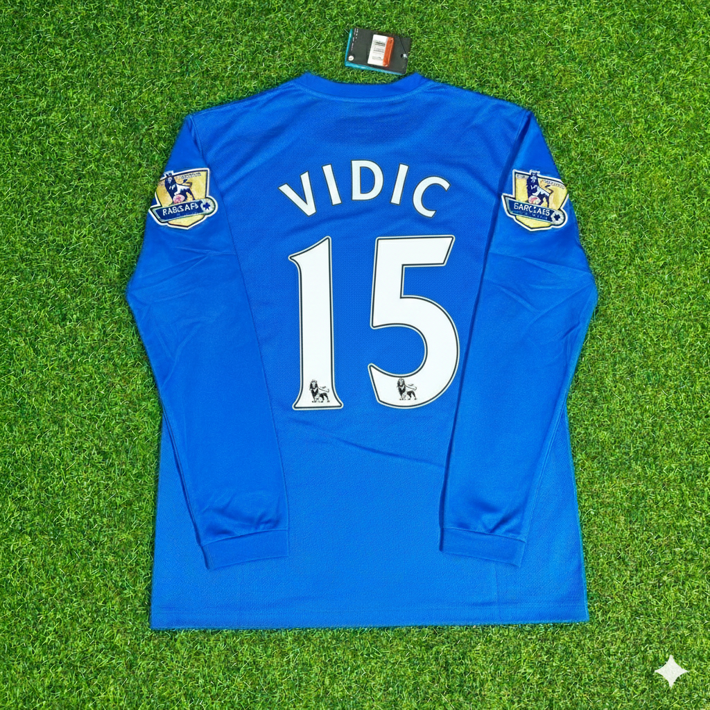 Nemanja Vidic Manchester United 2008 Blue EPL Patch Retro Long Sleeve Football Jersey Kit