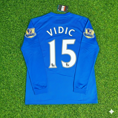 Nemanja Vidic Manchester United 2008 Blue EPL Patch Retro Long Sleeve Football Jersey Kit