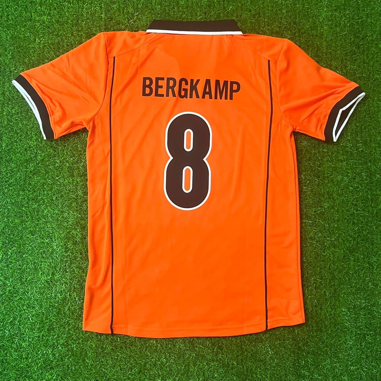 Netherlands 1998 World Cup Dennis Bergkamp Retro Home Orange Football Jersey front view