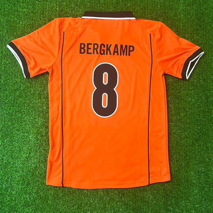Netherlands 1998 World Cup Dennis Bergkamp Retro Home Orange Football Jersey front view