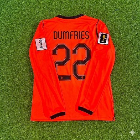 Netherlands 2026 World Cup Denzel Dumfries #22 Home Long Sleeve Football Jersey front view