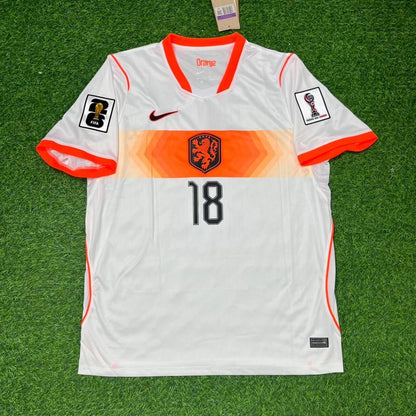 Netherlands 2026 World Cup Donyell Malen White New Season Football Jersey back view
