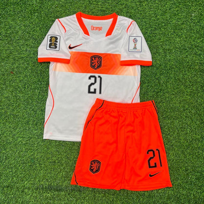 Netherlands 2026 World Cup Frenkie de Jong Away Kids Football Jersey back view