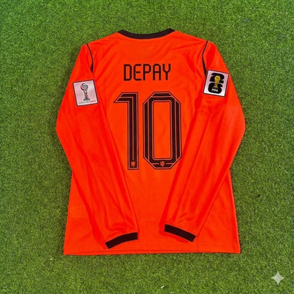 Netherlands 2026 World Cup Memphis Depay #10 Home Long Sleeve Football Jersey front view