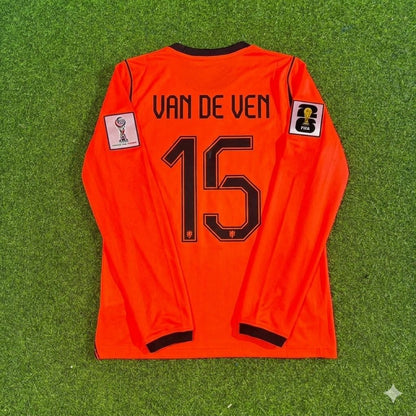 Netherlands 2026 World Cup Micky van de Ven #15 Home Long Sleeve Football Jersey front view