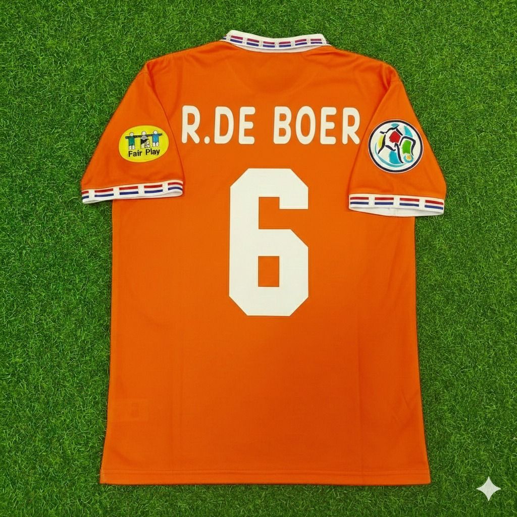 Netherlands EURO 1996 Ronald de Boer Retro Home Football Jersey front view