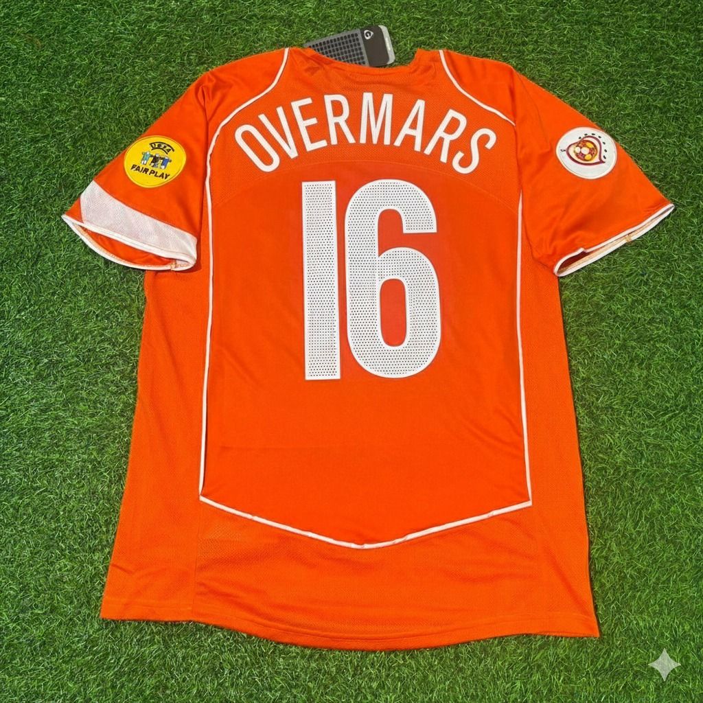 Netherlands EURO 2004 Marc Overmars Retro Home Football Jersey front view