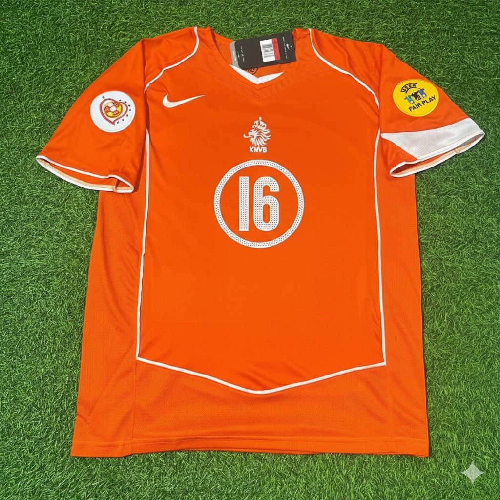 Netherlands EURO 2004 Marc Overmars Retro Home Football Jersey back view