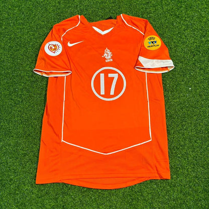 Netherlands EURO 2004 Pierre van Hoojdonk Retro Home Football Jersey back view