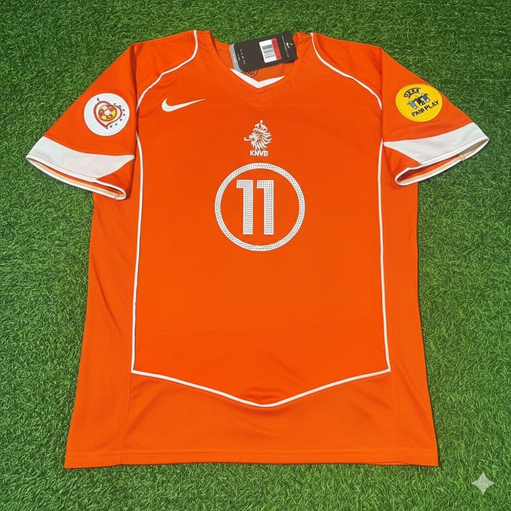 Netherlands EURO 2004 Rafael Van der Vaart Retro Home Football Jersey back view