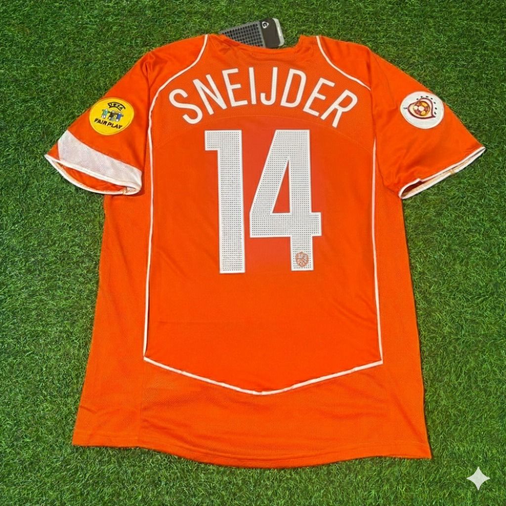 Netherlands EURO 2004 Wesley Sneijder Retro Home Football Jersey front view