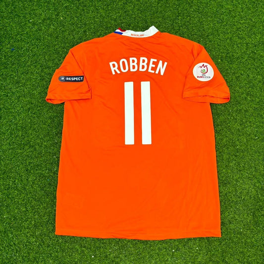 Netherlands EURO 2008 Arjen Robben Retro Home Football Jersey front view