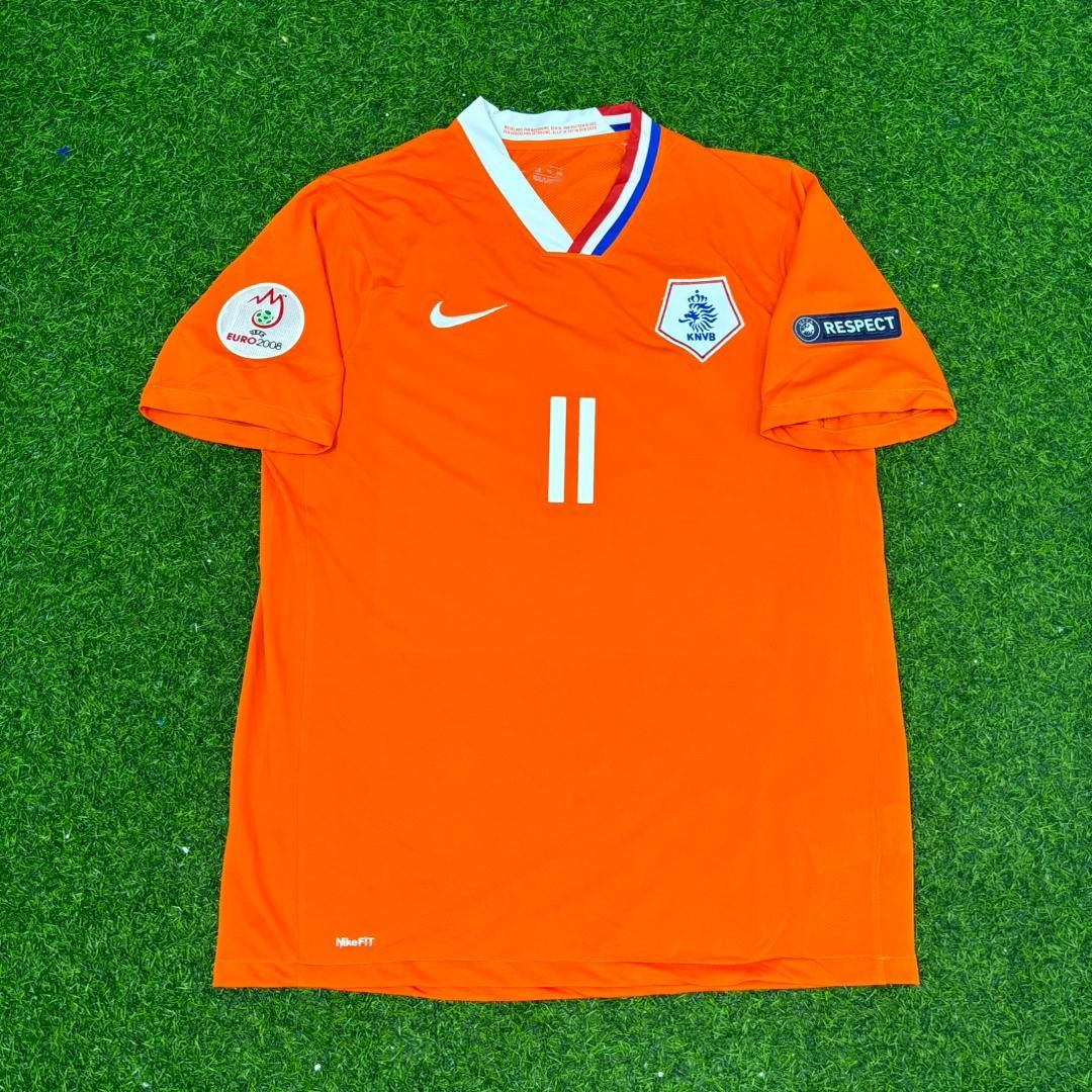 Netherlands EURO 2008 Arjen Robben Retro Home Football Jersey back view