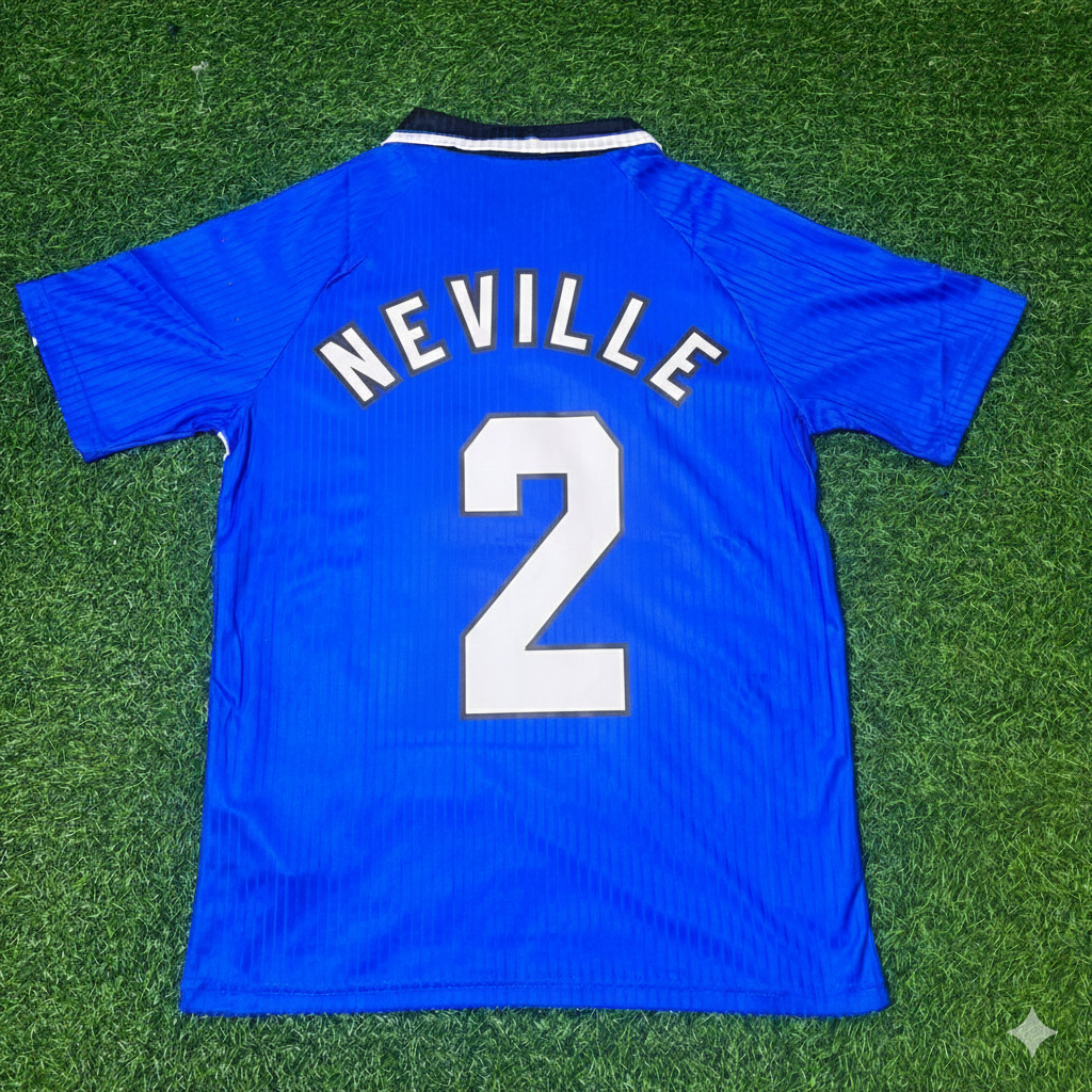Gary Neville Manchester United 1996/1997 Blue Retro Football Jersey Kit