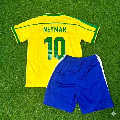 Neymar Jr. #10 Brazil Retro Kids Soccer Football Jersey Kit Kinder