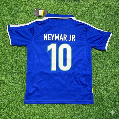 Brazil Neymar Jr Blue Retro Football Jersey