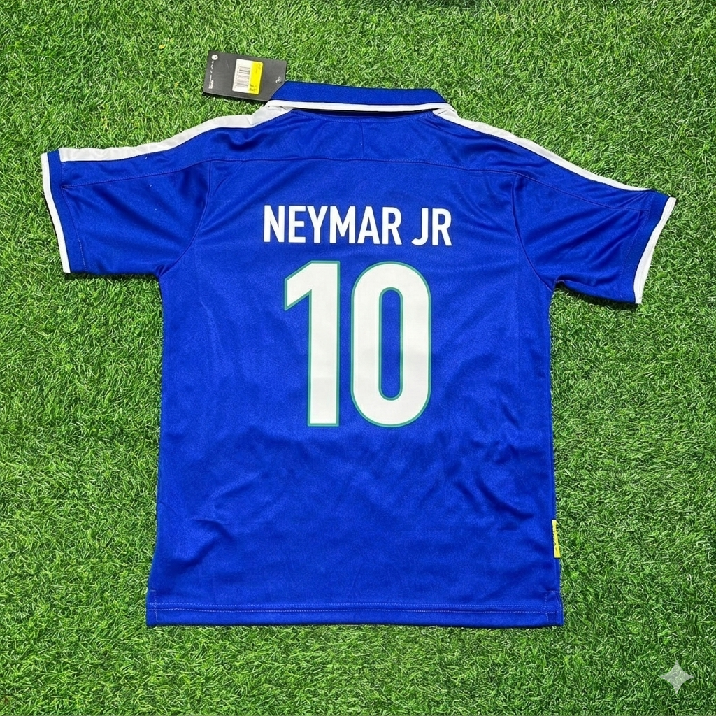 Neymar Jr Brazil Blue Retro Football Jersey Kit