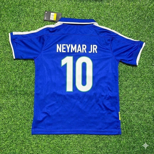 Neymar Jr Brazil Blue Retro Football Jersey Kit