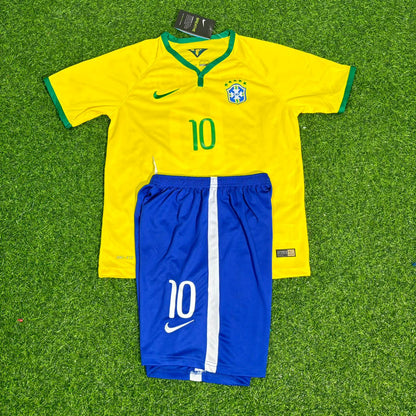Brazil Neymar Jr. 10 2014 Retro Kids Football Jersey Kit