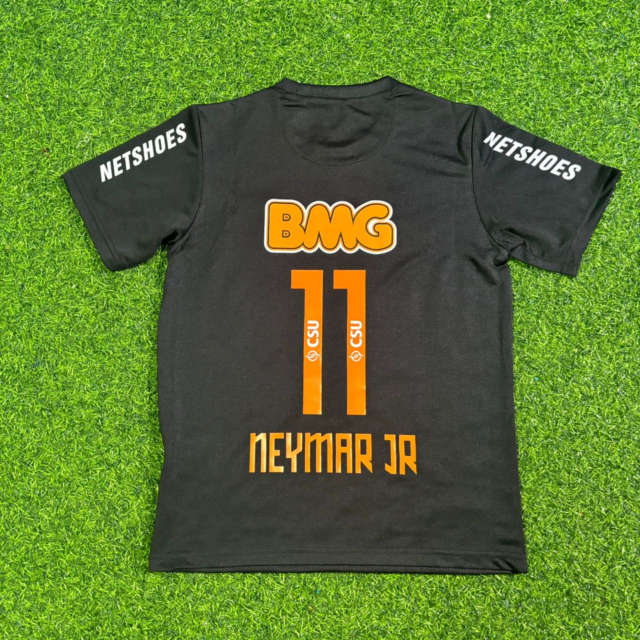 Santos Neymar Jr #11 Black Special Golden Font Kids Retro Football Jersey Kit