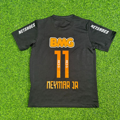 Santos Neymar Jr #11 Black Special Golden Font Kids Retro Football Jersey Kit