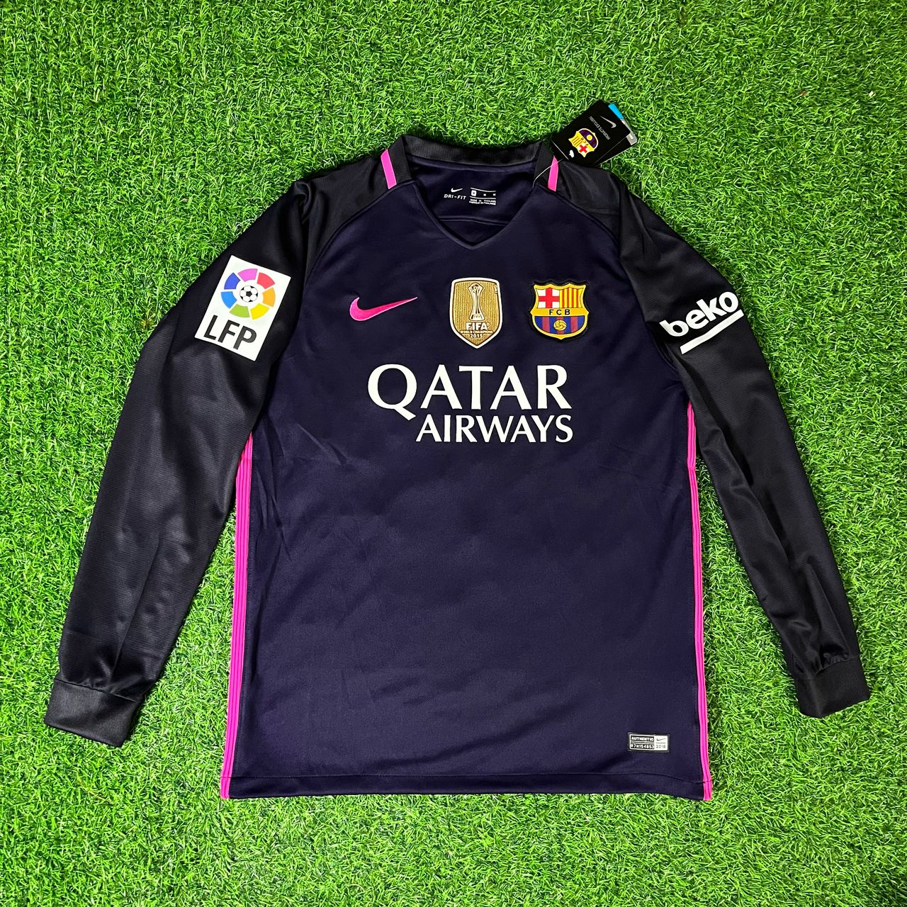 Luis Suarez Barcelona 14/15 Retro Pink Printing Long Sleeve Football Jersey