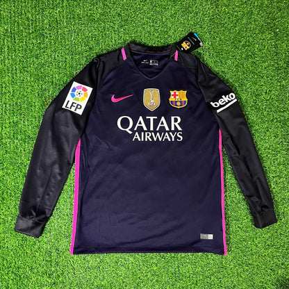 Andres Iniesta Barcelona 14/15 Retro Pink Printing Long Sleeve Football Jersey