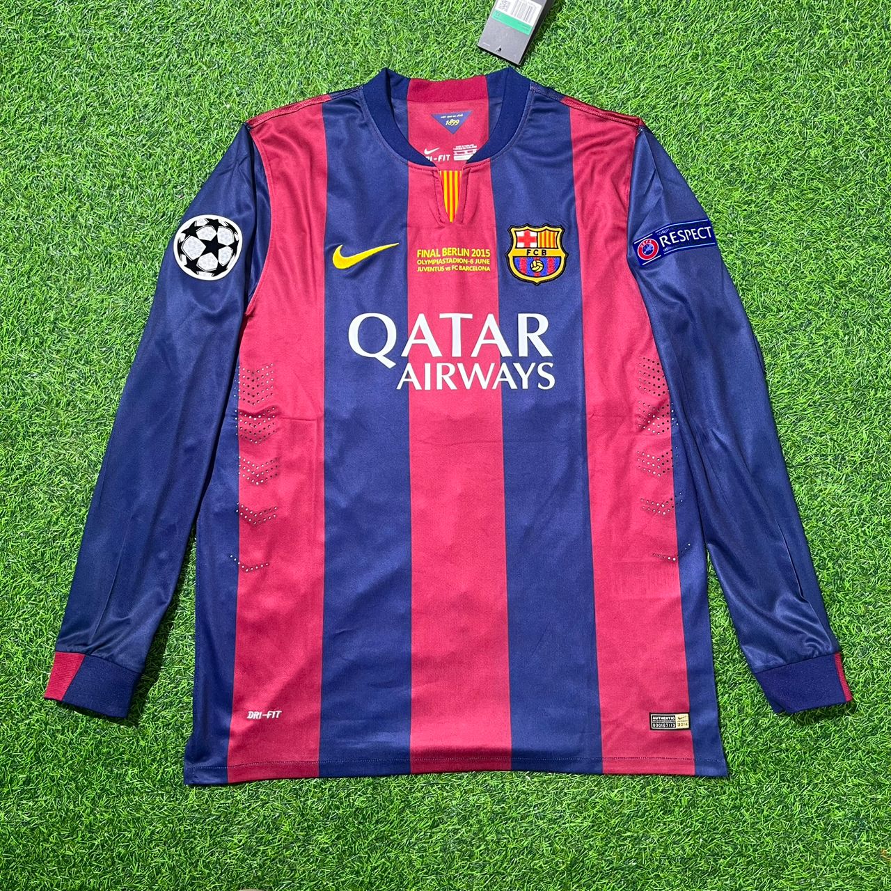Barcelona Neymar Jr 2015 Champions League Final Berlin Long Sleeve Retro Football Jersey Kit