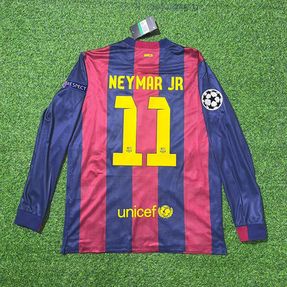 Barcelona Neymar Jr 2015 Champions League Final Long Sleeve Kids Retro Football Jersey Kit