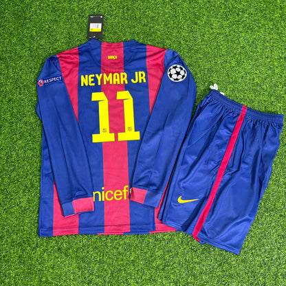 Barcelona Neymar Jr 2015 Champions League Final Long Sleeve Kids Retro Football Jersey Kit