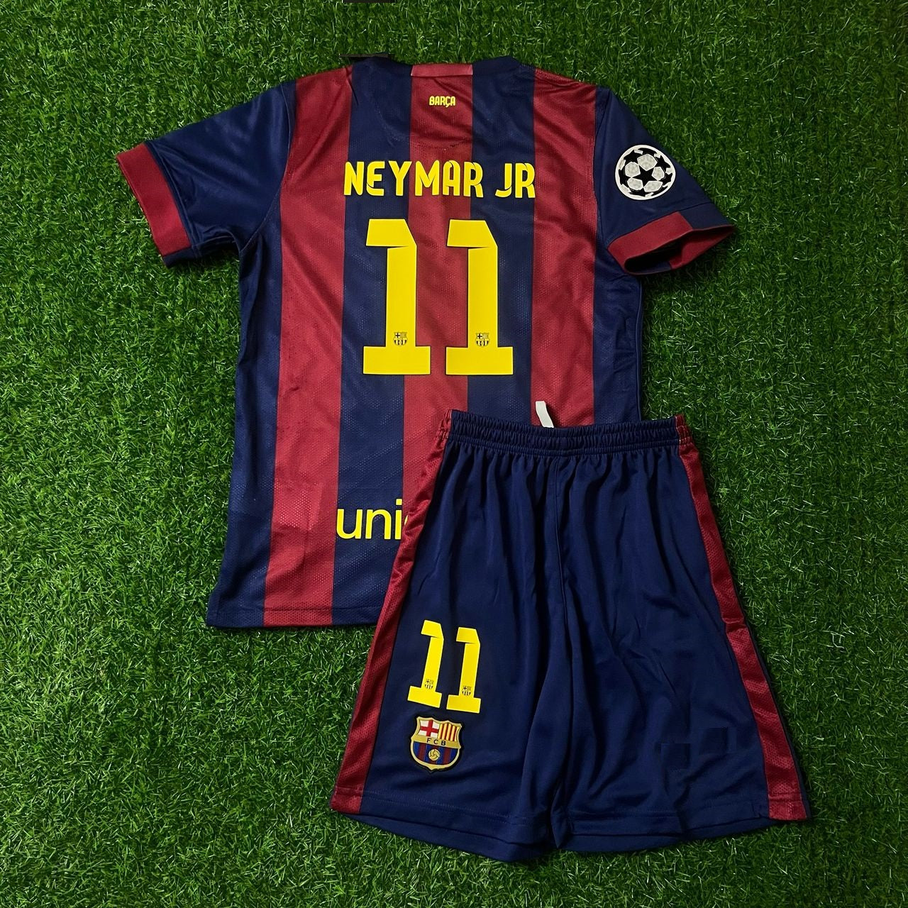 Neymar Jr Barcelona 2015 Final Home Kids Kit Football Jersey Kit for Children