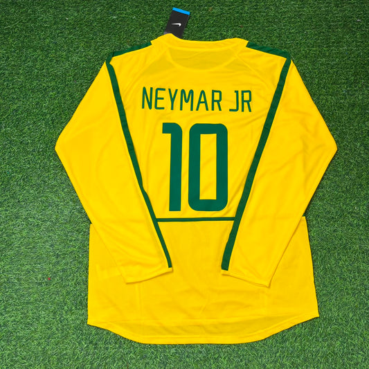 Maillot Rétro de Football Manches Longues Jaune Brésil Neymar Jr