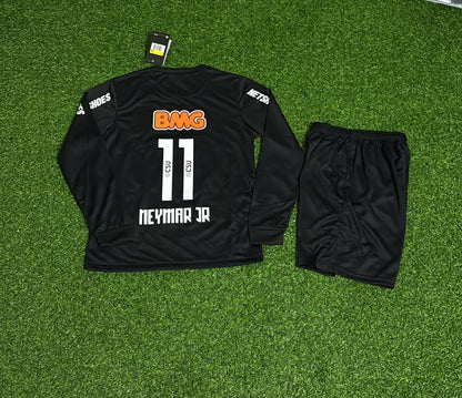 Santos Neymar Jr Kids Black Long Sleeve Retro Football Jersey Kit