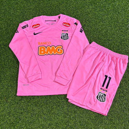 Santos Neymar Jr Kids Pink Long Sleeve Retro Football Jersey