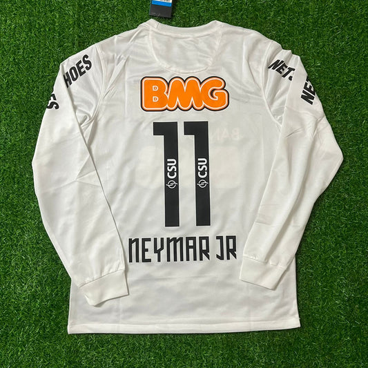 Neymar Jr Santos FC White Retro Long Sleeve Football Jersey Trikot