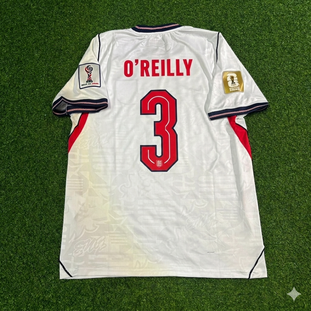 Nico O'Reilly #3 England 2026 World Cup Home White Football Jersey