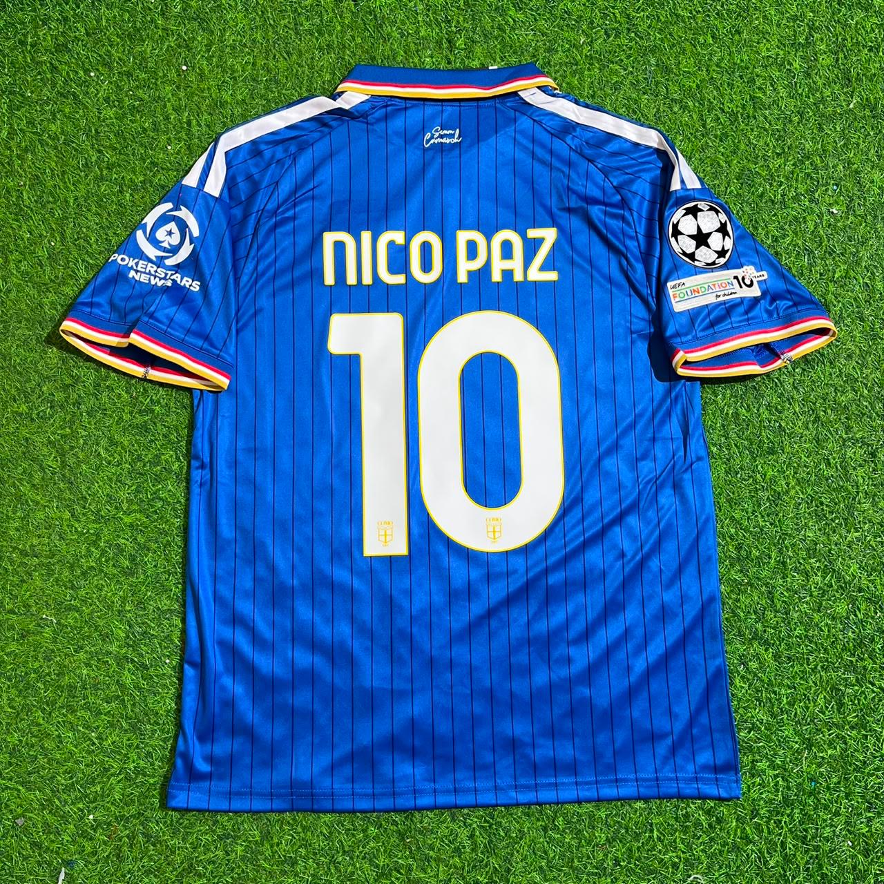 Nico Paz Como 2027 Home Blue Champions League Patch Football Jersey