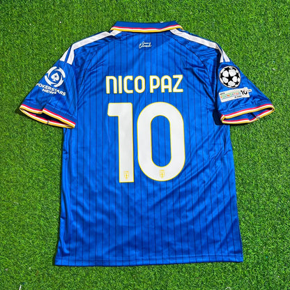 Nico Paz Como 2027 Home Blue Champions League Patch Football Jersey